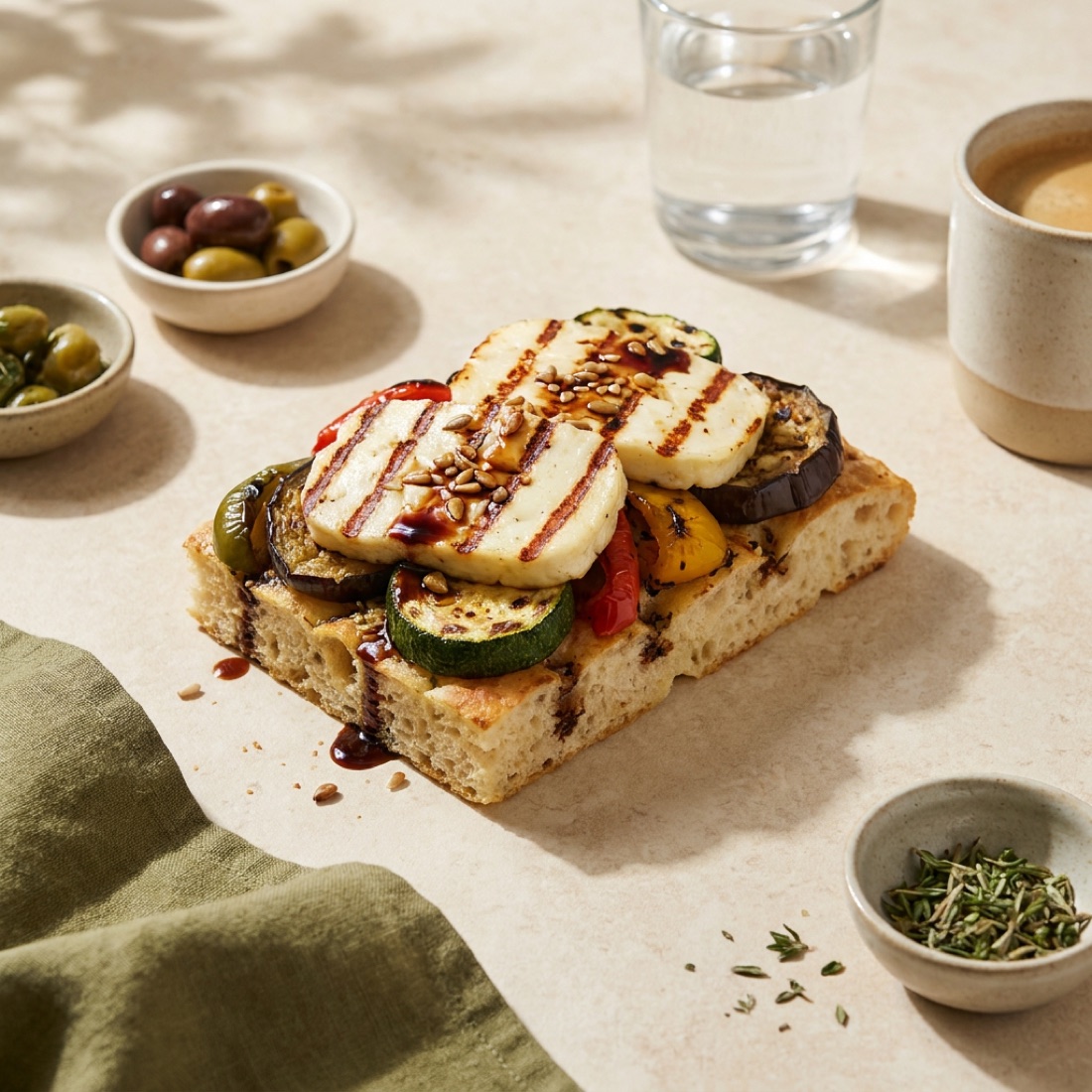 Focaccia mit Grillgemüse und Halloumi