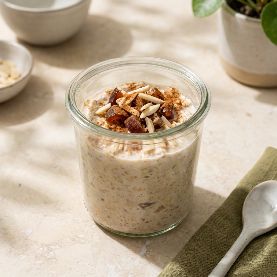 Cold Oats mit Banane, Apfel und Heidelbeeren